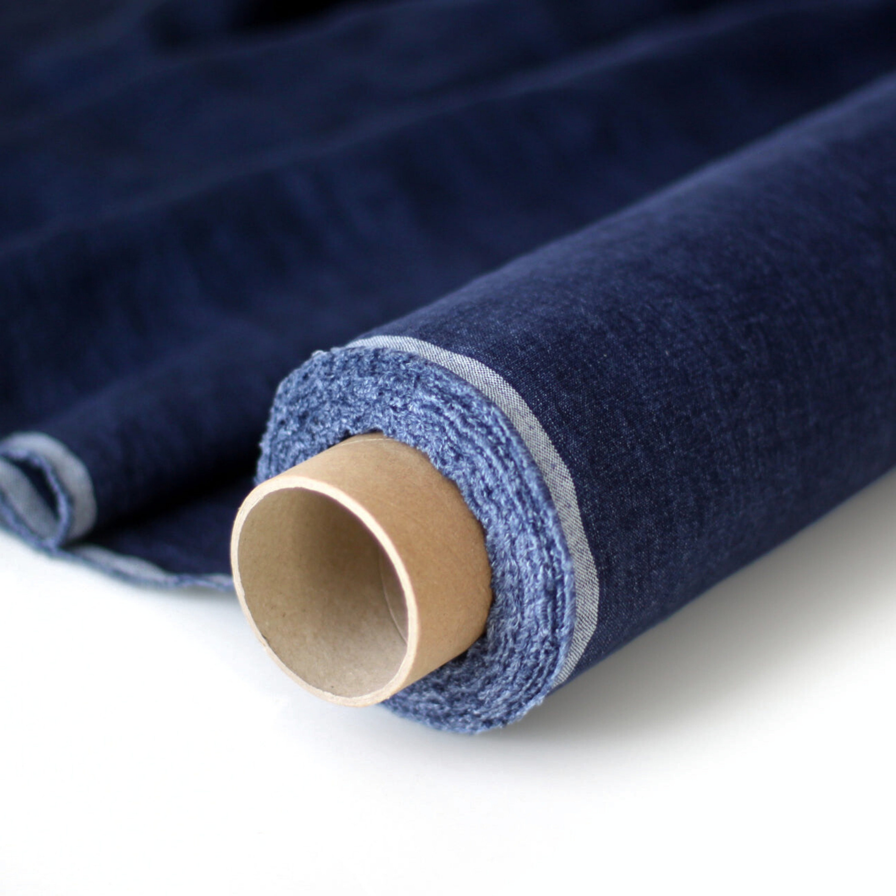 Stone-washed Navy Blue Organic Cotton Denim Fabric by the