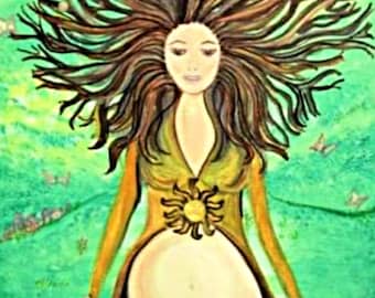 Mother Nature Pregnant with Possibility Acrylic Painting Print on CANVAS - Motherhood, Pregnancy, Baby Shower Gift!