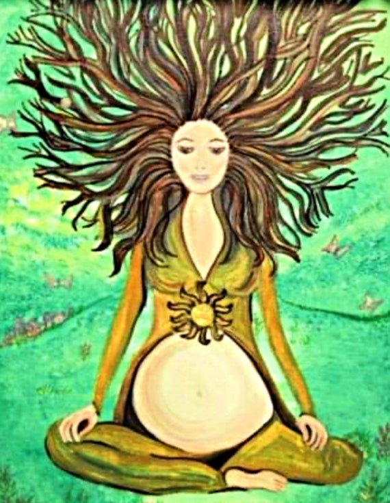 slim fit dress slacks Earth Mother Pregnant Goddess Art Print