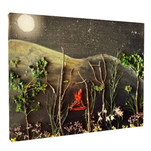 Full Moon Campfire 3D Nature Art by Jody Curtis - Acrylic on Canvas Print - Wall Hanging Art Deco Painting