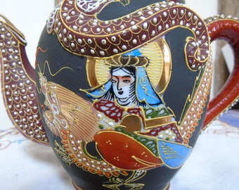 Hand Painted Japanese Dragon Three Piece Tea Set. Tea Pot