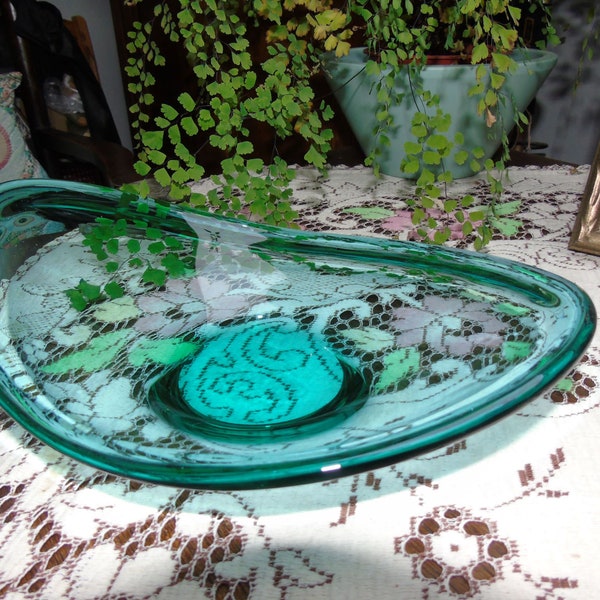 In The Style of Holmegaard  Wonderful  Sea Green  1970s.  Flowing Organic Form, very Tactile. Lovely addition to any collection.