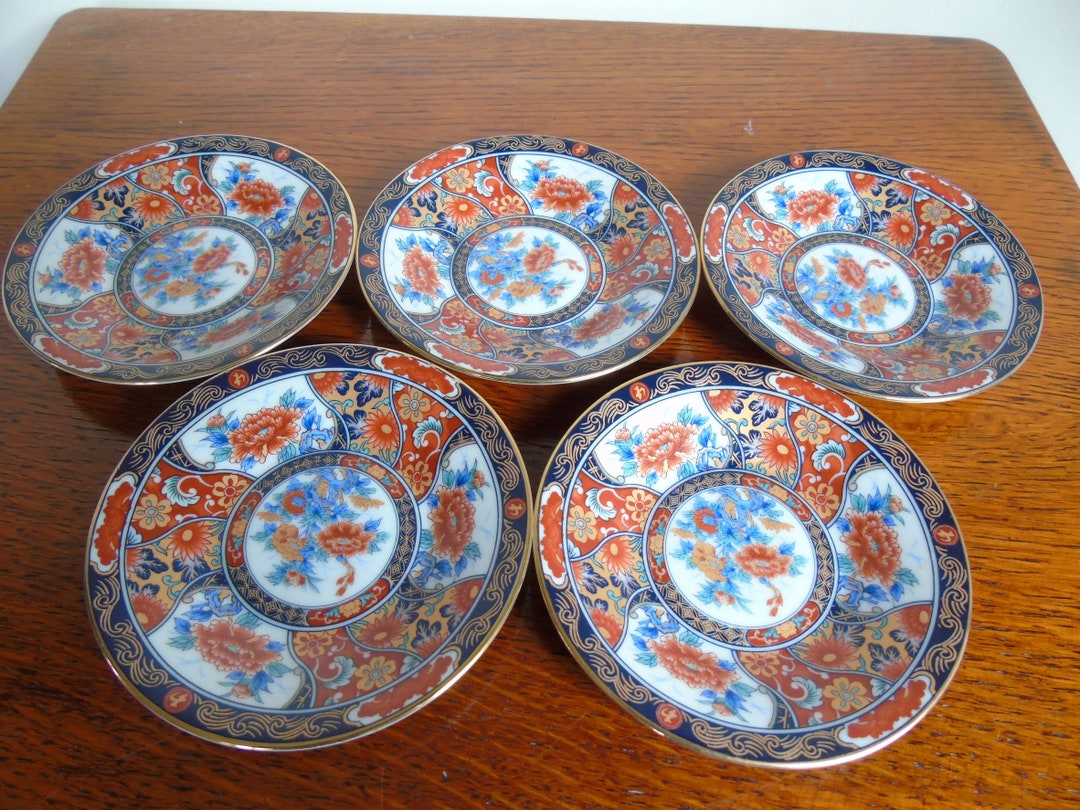 A Set of Five Japanese Saucers Beautifully Gilded Decorated Etsy