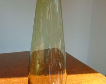 Olive Green Glass Vase, Teardrop Air Bubble Style, 60s-70s