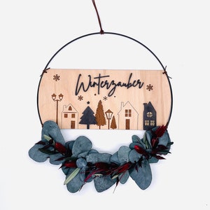Door wreath Christmas – wooden wreath winter decoration winter magic, Christmas wreath dried flowers, winter magic Christmas / dried flowers