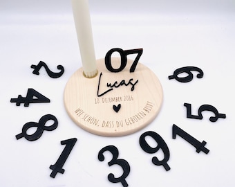 Personalized wooden birthday plate with candle