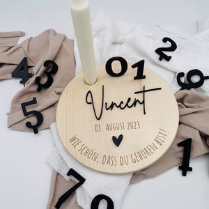 Personalized wooden birthday plate with candle