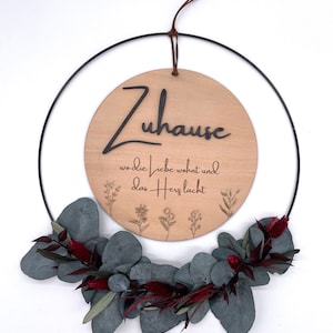 Door wreath with dried flowers home / Eucalyptus Olive Phalaris / Dried flower wreath / Metal ring door sign wood