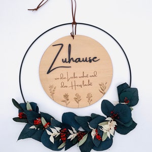Door wreath with dried flowers home / eucalyptus olive gypsophila / dried flower wreath / metal ring door sign wood