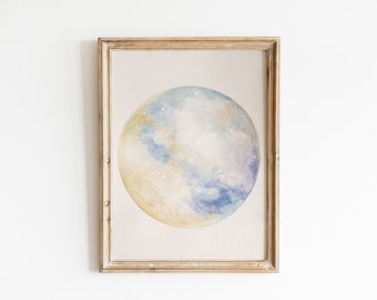 Dreamy Planet | Abstract Watercolor | Celestial Painting | Abstract Ethereal Art | Moon Wall Art