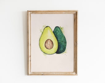 Halved Avocado Watercolor | Vegetable Painting | Kitchen Art | Millennial | Lime Green | Abstract