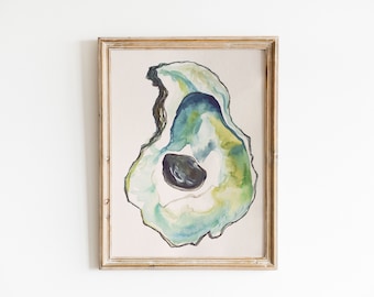 Oyster Watercolor | Shell Painting | Kitchen and Bar Art