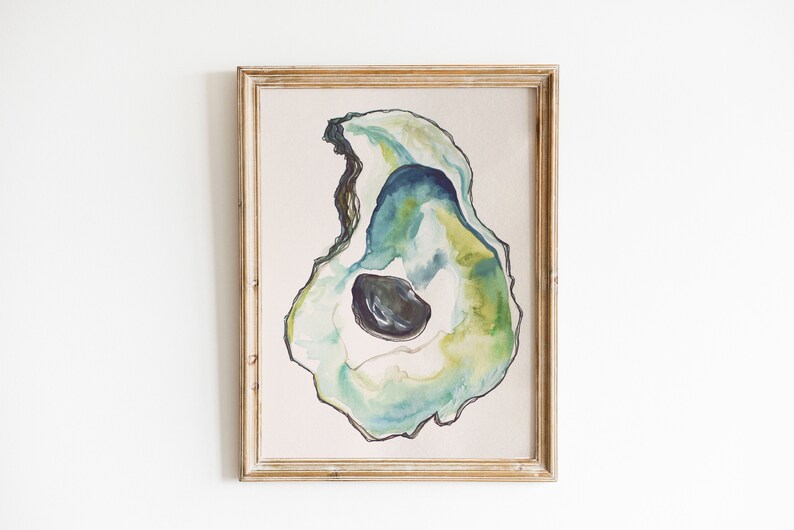Oyster Watercolor Shell Painting Kitchen and Bar Art image 1