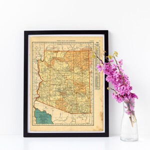 Mappa dell'Arizona Vintage Antique Instant Digital Download Jpeg PNG File Unframed Printable 1939