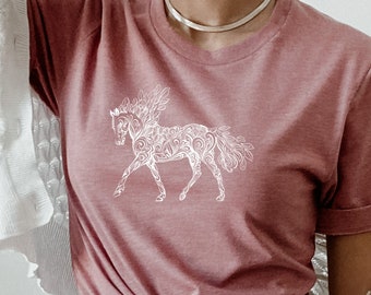 Floral Horse Shirt, Unisex Botanical Horse and Flowers, Cottagecore Aesthetic, Equestrian Horseback, Gift for Horse Lover