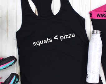 Squats < Pizza, Funny Workout Tank for Women, Loose Tank, Flowy Tank, Cute Workout Clothes, Comfy Gym Shirt