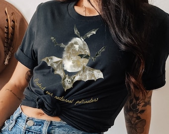 Protect Our Nocturnal Pollinators, Bats T Shirt, Full Moon Shirt, Goblincore Shirt, Caving Hiking Camping, Dark Academia, Bat Lover Gift