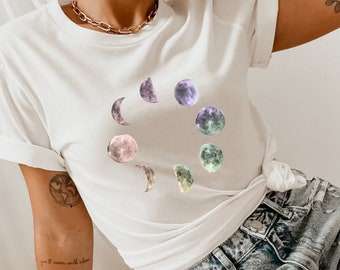 Moon Phase Shirt Unisex, Celestial Shirt, Moon Child Shirt, Boho, Rainbow Moon Shirt, Pastel Moon Shirt, Vaporwave Shirt Light Academia