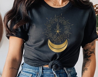 Moon Shirt, Sacred Geometry Shirt, Dark Academia Shirt, Tarot Shirt, Celestial Shirt, Mystical Shirt, Gold Moon Shirt, Cosmic Moon Shirt