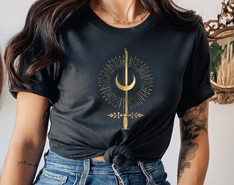 Crescent Moon Shirt, Sacred Geometry Shirt, Fantasy Shirt, Mystic Shirt, Celestial Shirt, Magic Shirt, Sword Shirt, Dark Academia Clothes