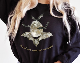 Protect Our Nocturnal Pollinators, Bats Sweatshirt, Dark Academia Clothing, Goblincore, Nature Lover Shirt, Nature Shirt, Wholesome Shirt