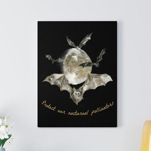 Protect Our Nocturnal Pollinators, Bat Art Print, Canvas Wall Art, Goth Decor, Wall Decor, Dark Academia Decor, Dark Academia Wall Art