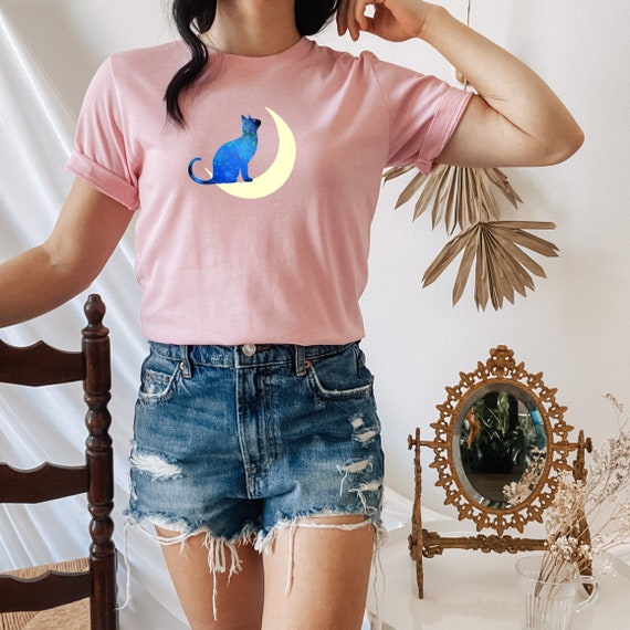 Moon T Shirt, Moon Cat Shirt, Magic Cat Shirt, Luna, Mystic Cat shirt, Celestial Cat Shirt, Boho Cat Shirt, Gift for Her, Gift for Cat Lover