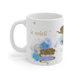 Sun Moon Stars Mug Coffee Tea Le Soleil La Lune Les Etoiles Gold Celestial Cosmic Constellation Mystic Space Boho Zodiac