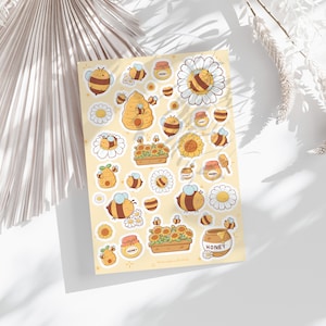 Feuille d'autocollants no 2 Abeilles | autocollants de journal, autocollants d'agenda, autocollants de scrapbooking, printemps, illustration, été, autocollants de calendrier