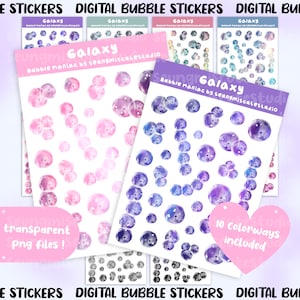 digitale Bubble Aufkleber Galaxie Farben / niedlich hübsche hübsche Aufkleber Pastell Polco Journaling Planer druckbare png Vorlage für Stickerbogen