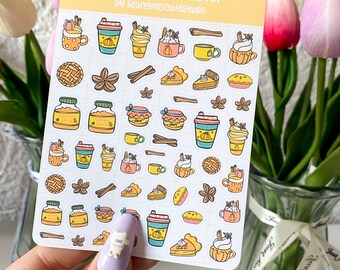 Pumpkin Spice Lover Sticker Sheet / kawaii journal deco bujo planner cute anime food illustration art vinyl kiss cut pastel stationery