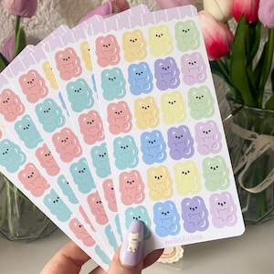 Gummibärchen-Aufkleberblatt / Kawaii-Journal, Deko-Bujo-Planer, süßer Anime-Polco-Illustrationskunst-Vinyl-Kussschnitt-Pastell-Briefpapier-Katze