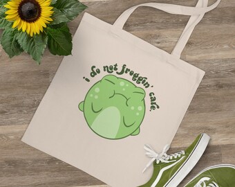 Baumwoll-Einkaufstasche „I do not froggin care“ / niedliches Kawaii-Tier, bezaubernder Stil, Mode-Shopping-Frosch, trendige, lustige Sätze, grünes Statement-Geschenk