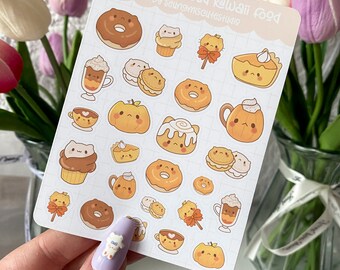 Pumpkin Spiced Kawaii Food Sticker Sheet / Journal Deko bujo Planer Cute Anime Polco Illustration Art Vinyl Kussschnitt Pastell Briefpapier Katze