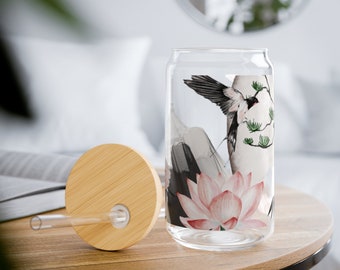 Glasbecher im asiatischen Stil, 16 oz (~473 ml) / Kawaii-Getränkebecher, Wasserflasche, Glaswaren, Heimdekoration, Bär, Tier, Blumen, Dessert, ästhetischer Becher