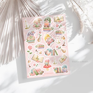 Hoja de pegatinas de gnomos de libros, Pegatinas de diario, Pegatinas de planificador, Pegatinas de álbumes de recortes, Pegatinas bonitas, Ilustración, Verano, Calendario,