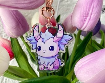 Steinbock Acryl Schlüsselanhänger niedlich / kawaii Tier Märchen japanisch koreanisch Epoxy Kreatur gruselig lila goth Fantasy Steinbock Halloween Pastell