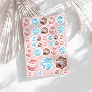 Hoja de pegatinas de cartones de leche / pegatinas de diario, pegatinas de planificador, pegatinas de álbum de recortes, kawaii, ilustración, pegatinas lindas, pegatinas de calendario