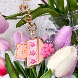 Bear sandwich acrylic keychain cute / kawaii dessert cake sakura japanese korean epoxy flowers cherry blossom
