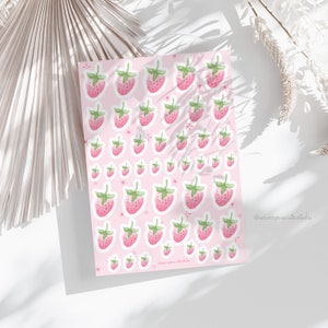 Stickervel Doodle aardbei | dagboekstickers, plannerstickers, plakboekstickers, illustratie, voedselstickers, kalender, fruit