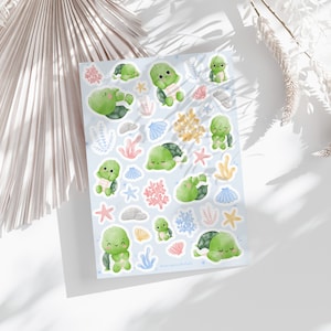 Zeeschildpad stickervel | dagboekstickers, plannerstickers, plakboekstickers, leuke stickers, illustratie, zomer, kalenderstickers