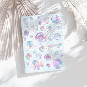 Holo Bubbles Stickerbogen | Journal Aufkleber, Planer Aufkleber, Scrapbook Aufkleber, süße Aufkleber, Illustration, Sommer, Kalender,