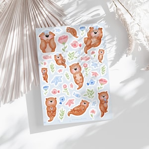 Stickervel zeeotter | dagboekstickers, plannerstickers, plakboekstickers, schattige stickers, illustratie, zomer, kalenderstickers