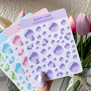 Bubble Lovers vintage Sticker Sheet / kawaii diario deco bujo planificador lindo anime polco ilustración arte vinilo beso cortado papelería pastel
