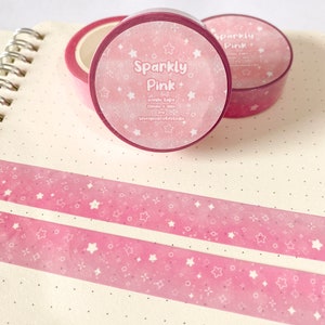 Błyszcząca różowa taśma washi / słodka kawaii taśma maskująca do dziennika artykuły piśmiennicze estetyczne anime kpop bujo brokat holo prezent ręcznie robiony gotycki fantasy