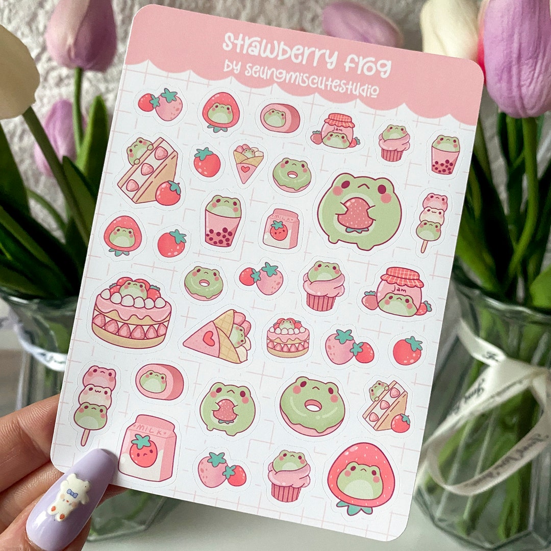 Strawberry Frog Sticker Sheet / Kawaii Journal Deco Bujo Planner Cute ...