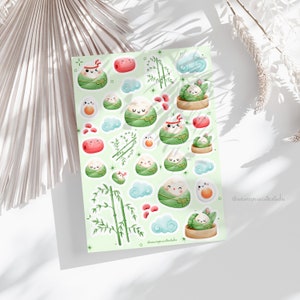 Kawaii Bao Brötchen-Aufkleber Bogen | Journal Aufkleber, Planner Sticker, Scrapbook Sticker, asiatische Sticker, Illustration, Sommer, Kalender