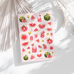 Stickervel watermeloenliefhebber | dagboekstickers, plannerstickers, plakboekstickers, fruit, illustratie, zomer, kalenderstickers