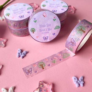 Butterfly Garden Washi Tape / cute kawaii journaling masking tape cancelleria estetica anime kpop bujo glitter holo regalo fatto a mano