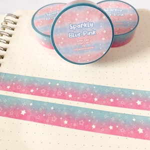 Nastro Washi scintillante blu-rosa / carino kawaii journaling nastro adesivo cancelleria estetica anime kpop bujo glitter holo regalo scrapbook fatto a mano